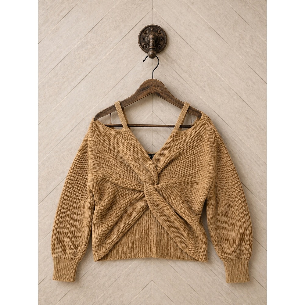 Almost Famous Sweater Twist Front Cold Shoulder Camel Tan XL